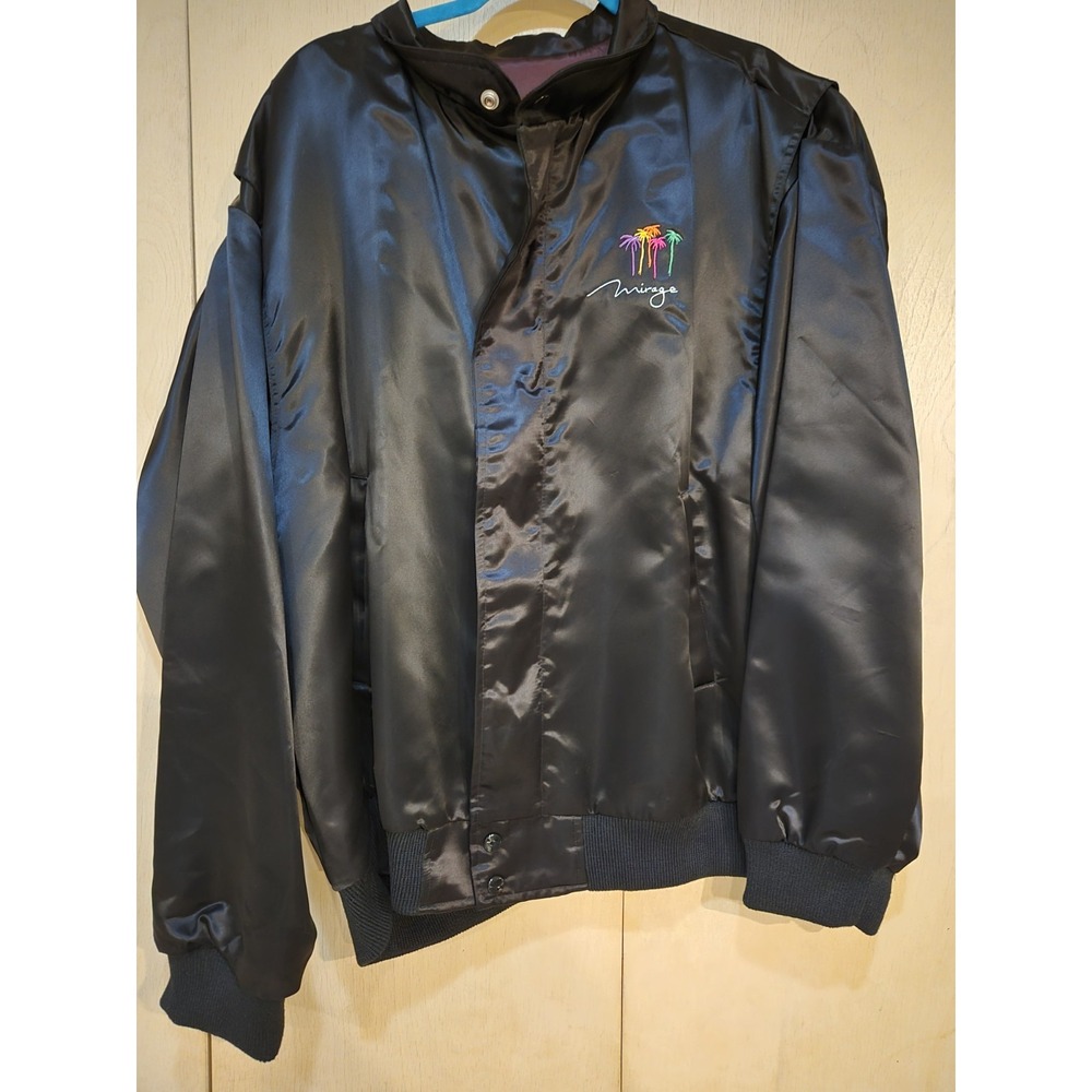 Vintage 90s Mirage Las Vegas Satin Bomber Jacket XXL USA Neon Palm Trees